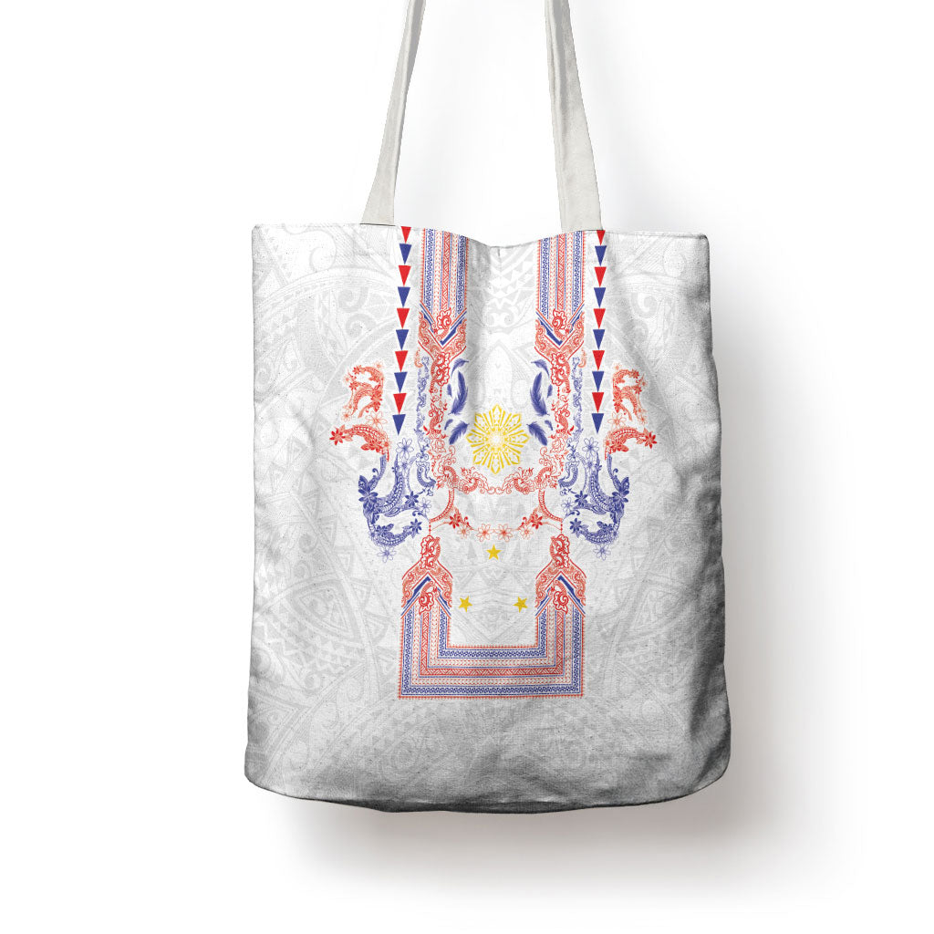 Philippines Barong Style Tote Bag Polynesian Kakau Art Tattoos with Tribal Filipino Sun