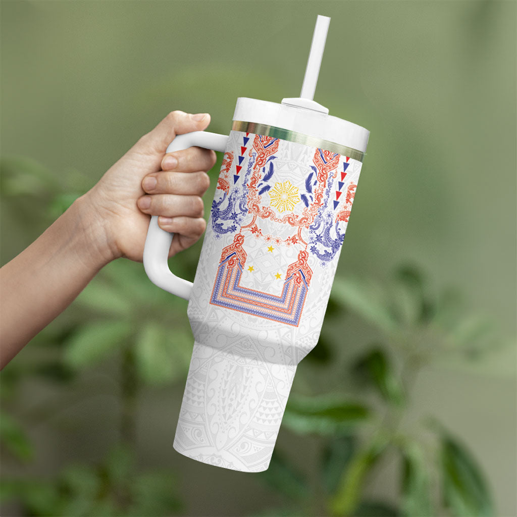 Philippines Barong Style Tumbler With Handle Polynesian Kakau Art Tattoos with Tribal Filipino Sun