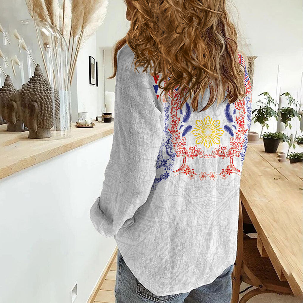 Philippines Barong Style Women Casual Shirt Polynesian Kakau Art Tattoos with Tribal Filipino Sun LT03 - Polynesian Pride