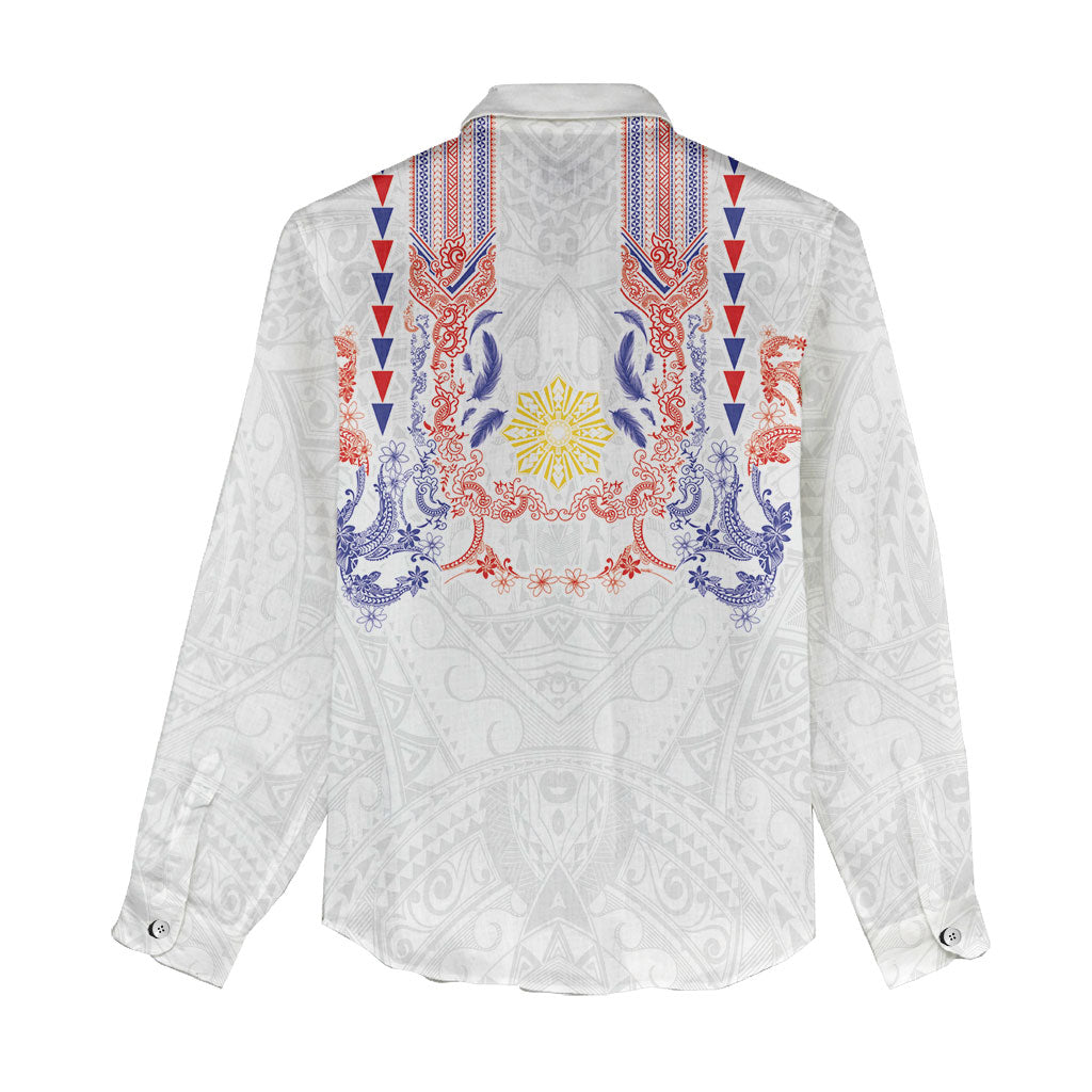 Philippines Barong Style Women Casual Shirt Polynesian Kakau Art Tattoos with Tribal Filipino Sun LT03 - Polynesian Pride