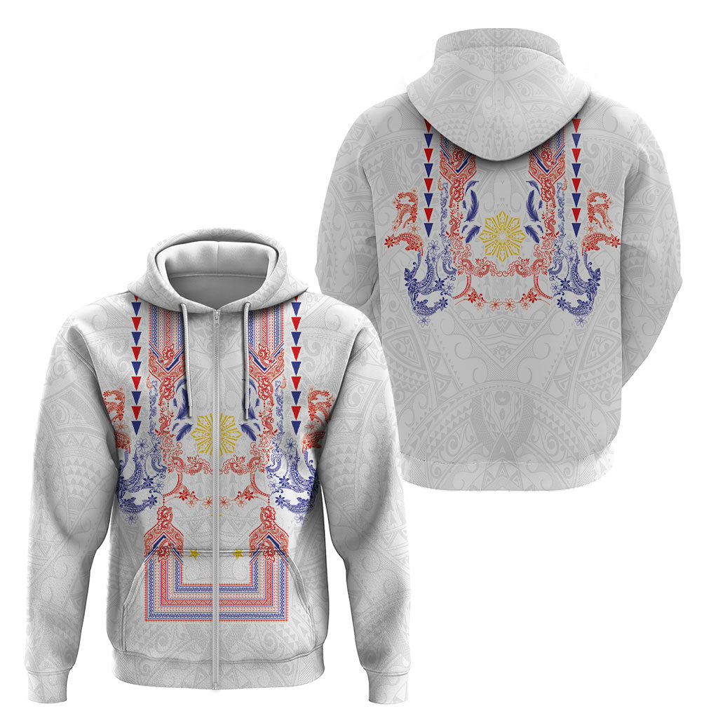 Philippines Barong Style Zip Hoodie Polynesian Kakau Art Tattoos with Tribal Filipino Sun LT03 - Polynesian Pride