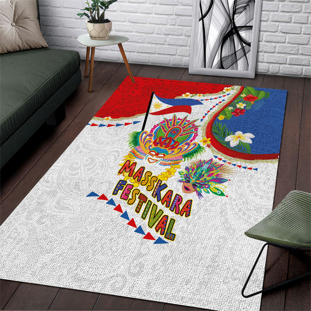 Philippines MassKara Festival Area Rug Smile Masks with Hawaiian Art Pattern and Tropical Plants LT03 Multicolor - Polynesian Pride