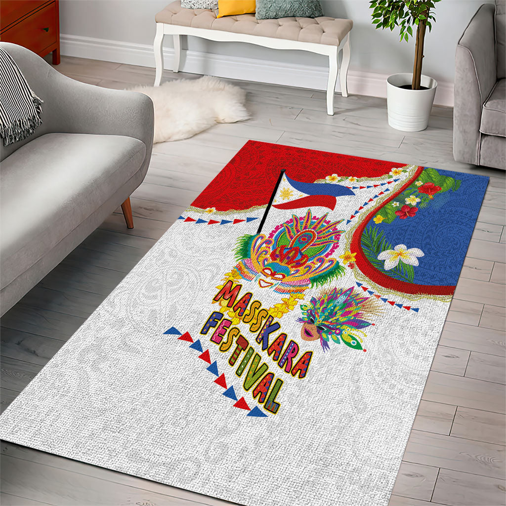 Philippines MassKara Festival Area Rug Smile Masks with Hawaiian Art Pattern and Tropical Plants