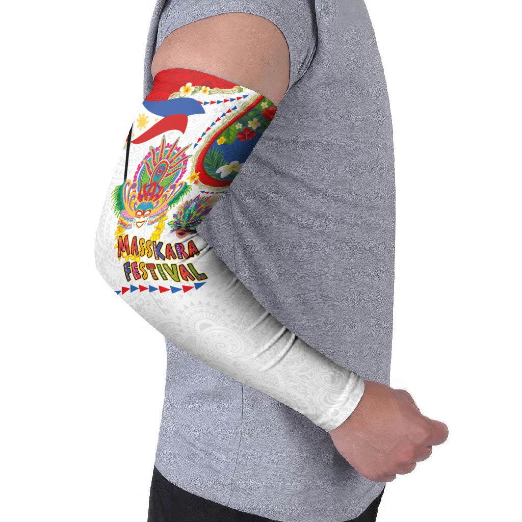 Philippines MassKara Festival Arm Sleeves Smile Masks with Hawaiian Art Pattern and Tropical Plants