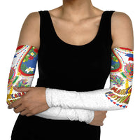 Philippines MassKara Festival Arm Sleeves Smile Masks with Hawaiian Art Pattern and Tropical Plants