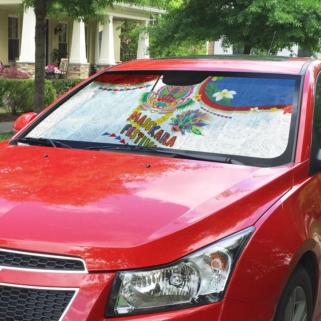 Philippines MassKara Festival Auto Sun Shade Smile Masks with Hawaiian Art Pattern and Tropical Plants