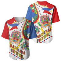Philippines MassKara Festival Baseball Jersey Smile Masks with Hawaiian Art Pattern and Tropical Plants