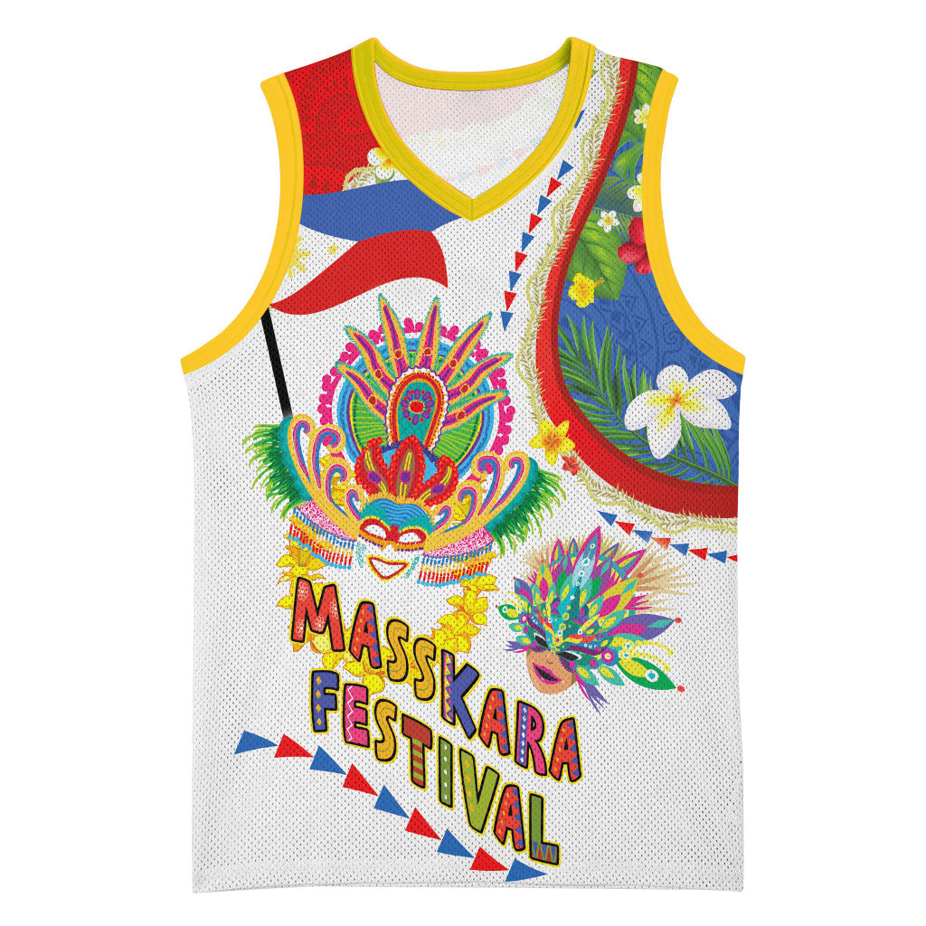 Philippines MassKara Festival Basketball Jersey Smile Masks with Hawaiian Art Pattern and Tropical Plants LT03 Unisex Multicolor - Polynesian Pride