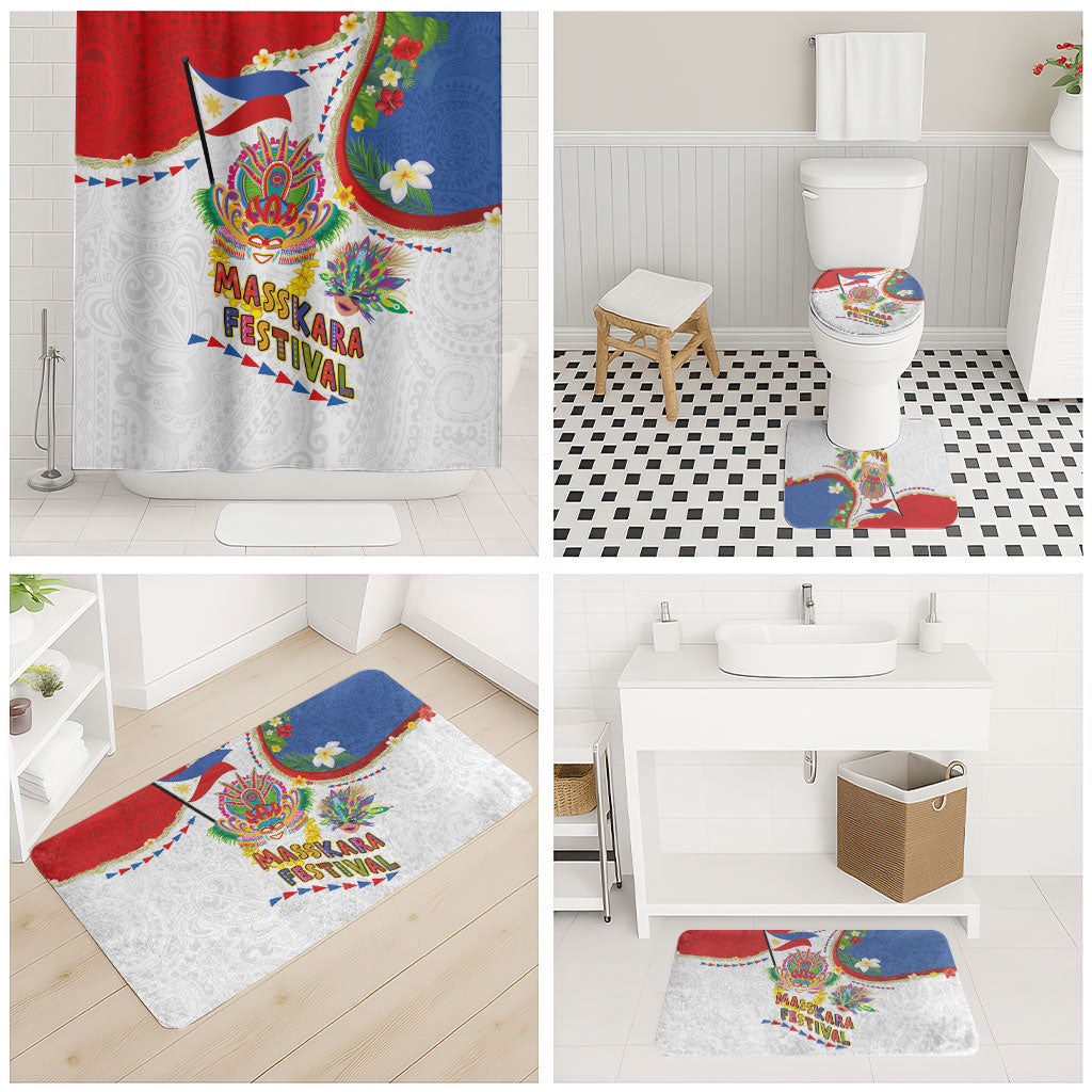 Philippines MassKara Festival Bathroom Set Smile Masks with Hawaiian Art Pattern and Tropical Plants