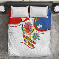 Philippines MassKara Festival Bedding Set Smile Masks with Hawaiian Art Pattern and Tropical Plants