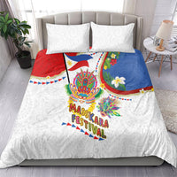 Philippines MassKara Festival Bedding Set Smile Masks with Hawaiian Art Pattern and Tropical Plants