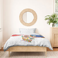 Philippines MassKara Festival Bedding Set Smile Masks with Hawaiian Art Pattern and Tropical Plants