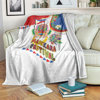 Philippines MassKara Festival Blanket Smile Masks with Hawaiian Art Pattern and Tropical Plants