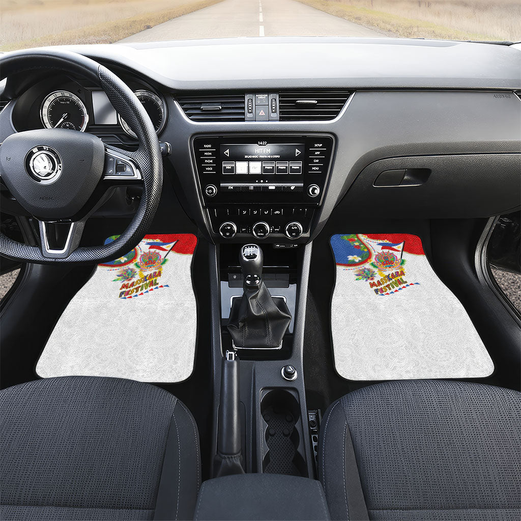 Philippines MassKara Festival Car Mats Smile Masks with Hawaiian Art Pattern and Tropical Plants