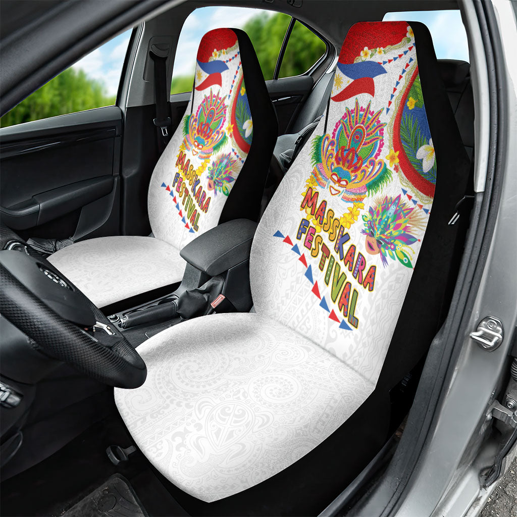 Philippines MassKara Festival Car Seat Cover Smile Masks with Hawaiian Art Pattern and Tropical Plants
