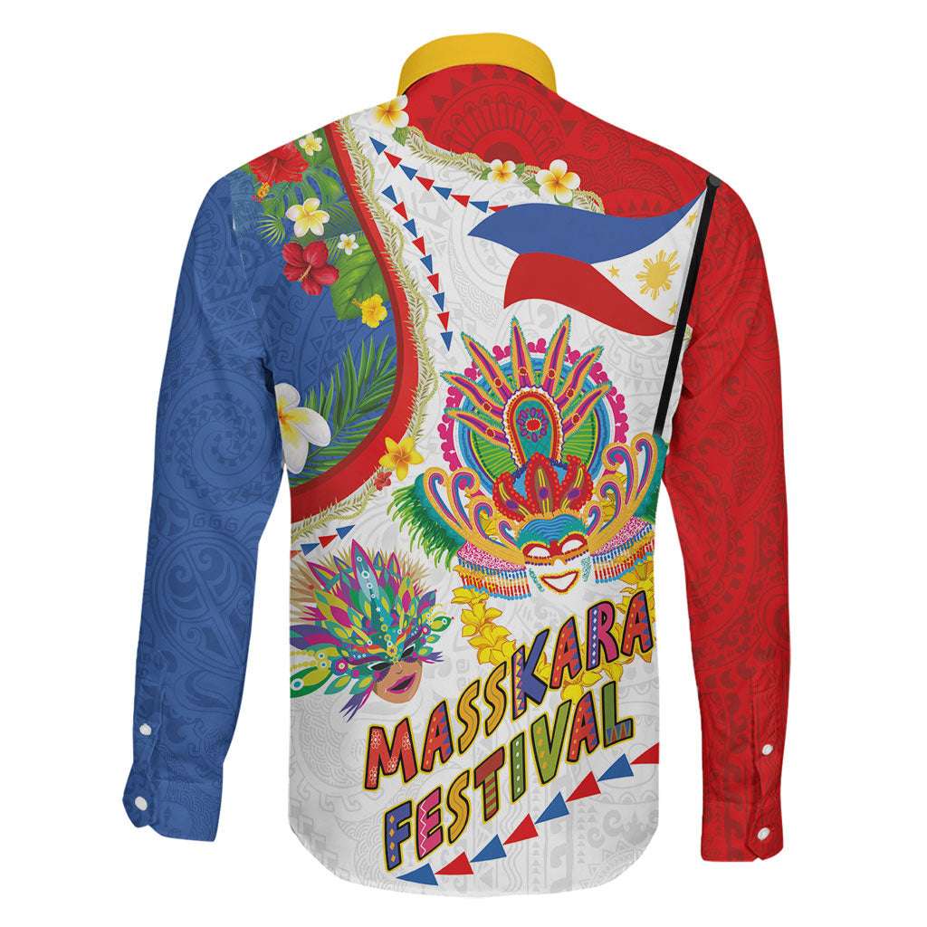 Philippines MassKara Festival Family Matching Long Sleeve Bodycon Dress and Hawaiian Shirt Smile Masks with Hawaiian Art Pattern and Tropical Plants LT03 - Polynesian Pride