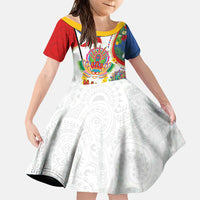 Philippines MassKara Festival Family Matching Mermaid Dress and Hawaiian Shirt Smile Masks with Hawaiian Art Pattern and Tropical Plants LT03 Daughter's Dress Multicolor - Polynesian Pride