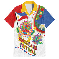 Philippines MassKara Festival Family Matching Mermaid Dress and Hawaiian Shirt Smile Masks with Hawaiian Art Pattern and Tropical Plants LT03 Dad's Shirt - Short Sleeve Multicolor - Polynesian Pride