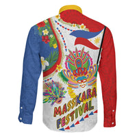 Philippines MassKara Festival Family Matching Off Shoulder Maxi Dress and Hawaiian Shirt Smile Masks with Hawaiian Art Pattern and Tropical Plants LT03 - Polynesian Pride