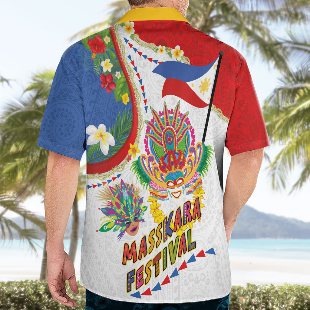Philippines MassKara Festival Hawaiian Shirt Smile Masks with Hawaiian Art Pattern and Tropical Plants