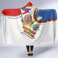 Philippines MassKara Festival Hooded Blanket Smile Masks with Hawaiian Art Pattern and Tropical Plants