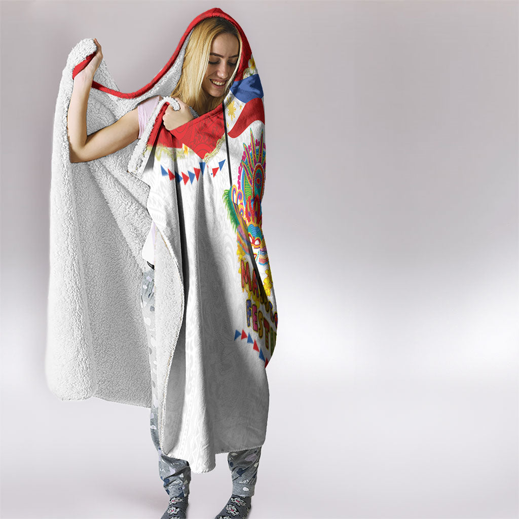 Philippines MassKara Festival Hooded Blanket Smile Masks with Hawaiian Art Pattern and Tropical Plants