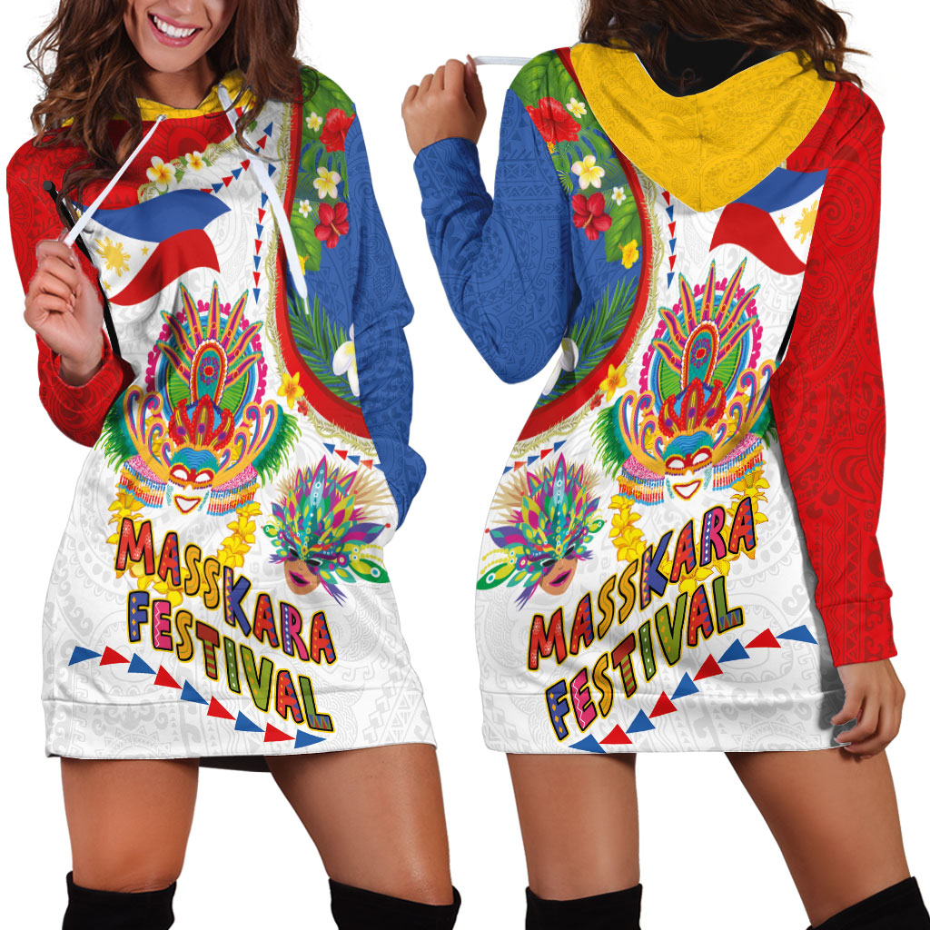 Philippines MassKara Festival Hoodie Dress Smile Masks with Hawaiian Art Pattern and Tropical Plants LT03 - Polynesian Pride