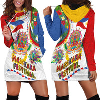 Philippines MassKara Festival Hoodie Dress Smile Masks with Hawaiian Art Pattern and Tropical Plants LT03 - Polynesian Pride