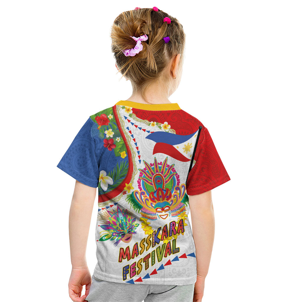 Philippines MassKara Festival Kid T Shirt Smile Masks with Hawaiian Art Pattern and Tropical Plants