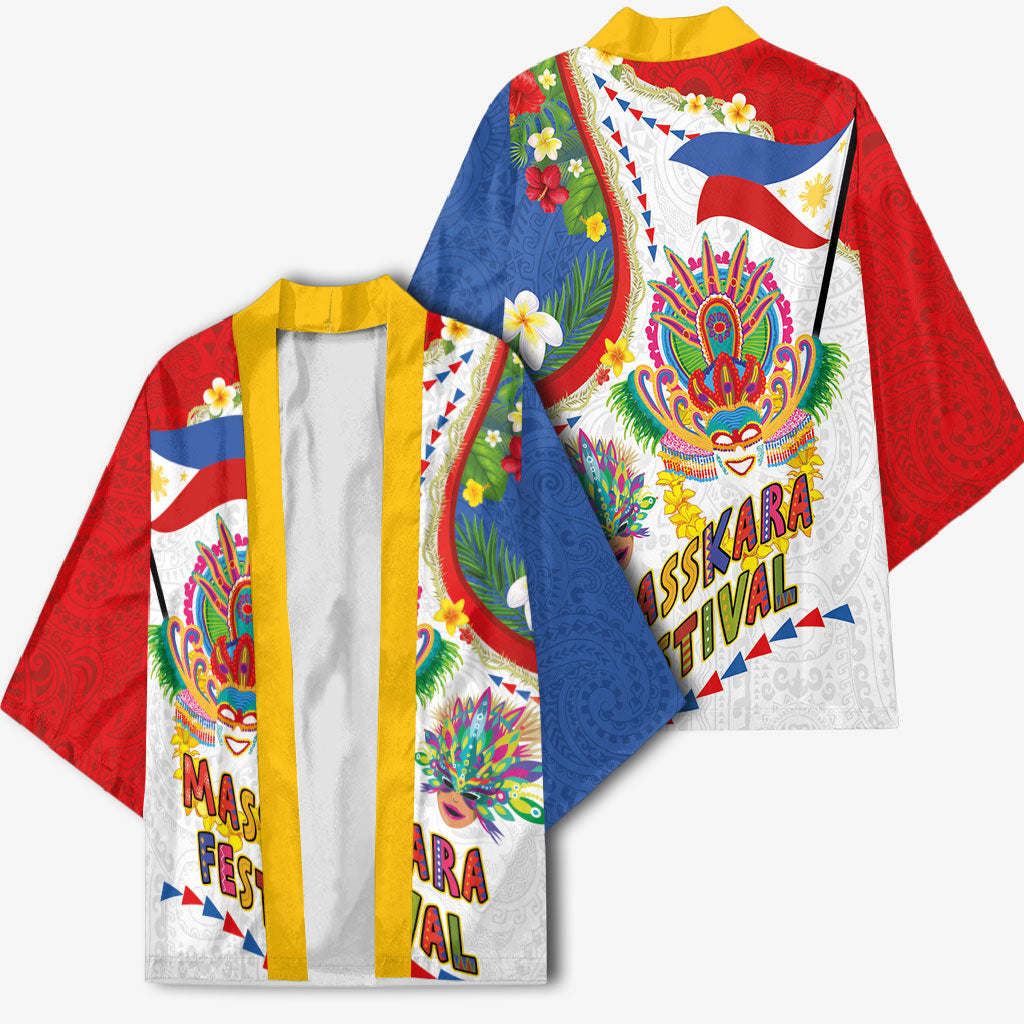 Philippines MassKara Festival Kimono Smile Masks with Hawaiian Art Pattern and Tropical Plants