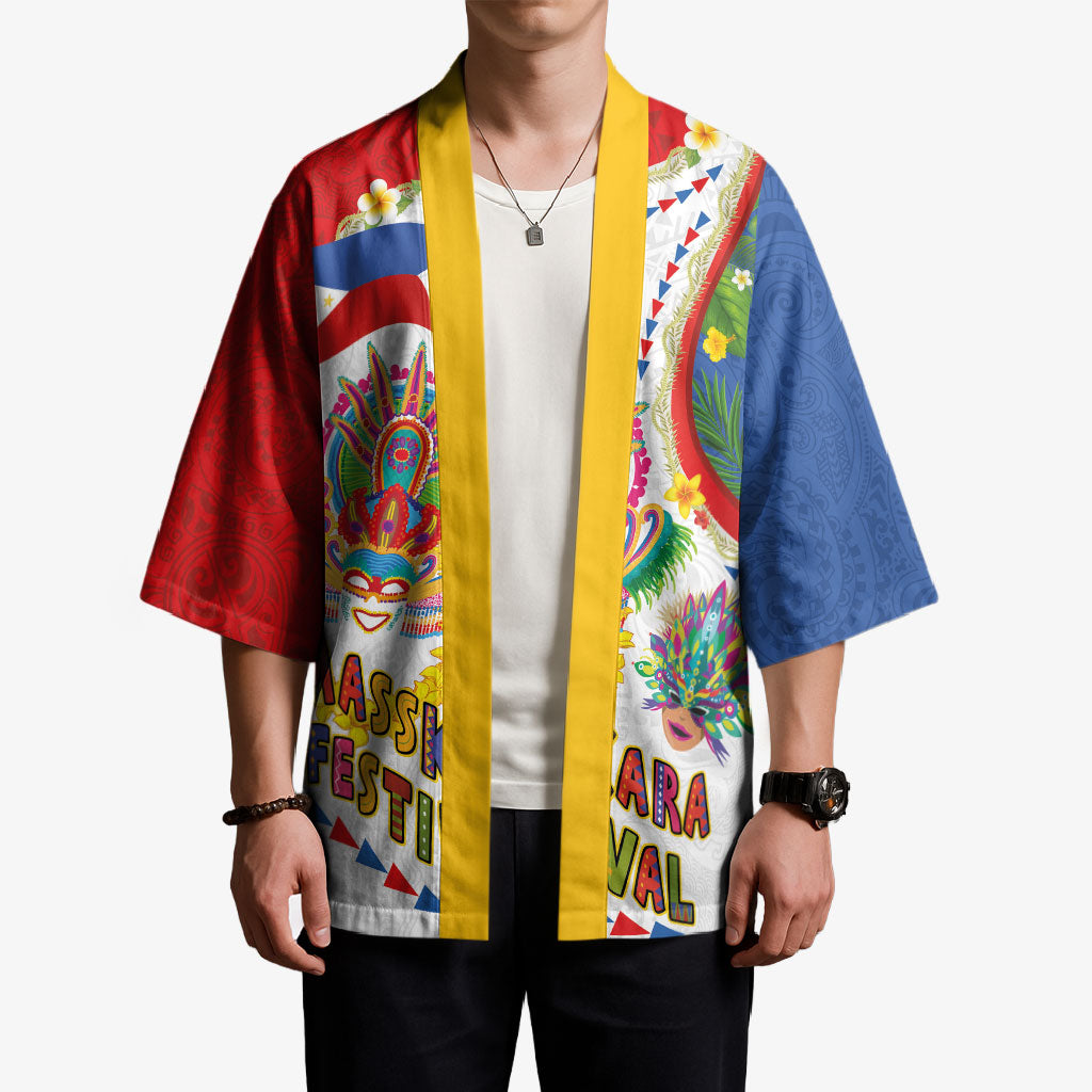 Philippines MassKara Festival Kimono Smile Masks with Hawaiian Art Pattern and Tropical Plants