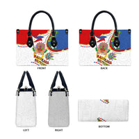 Philippines MassKara Festival Leather Bag Smile Masks with Hawaiian Art Pattern and Tropical Plants