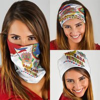 Philippines MassKara Festival Neck Gaiter Smile Masks with Hawaiian Art Pattern and Tropical Plants