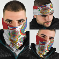 Philippines MassKara Festival Neck Gaiter Smile Masks with Hawaiian Art Pattern and Tropical Plants