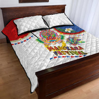 Philippines MassKara Festival Quilt Bed Set Smile Masks with Hawaiian Art Pattern and Tropical Plants