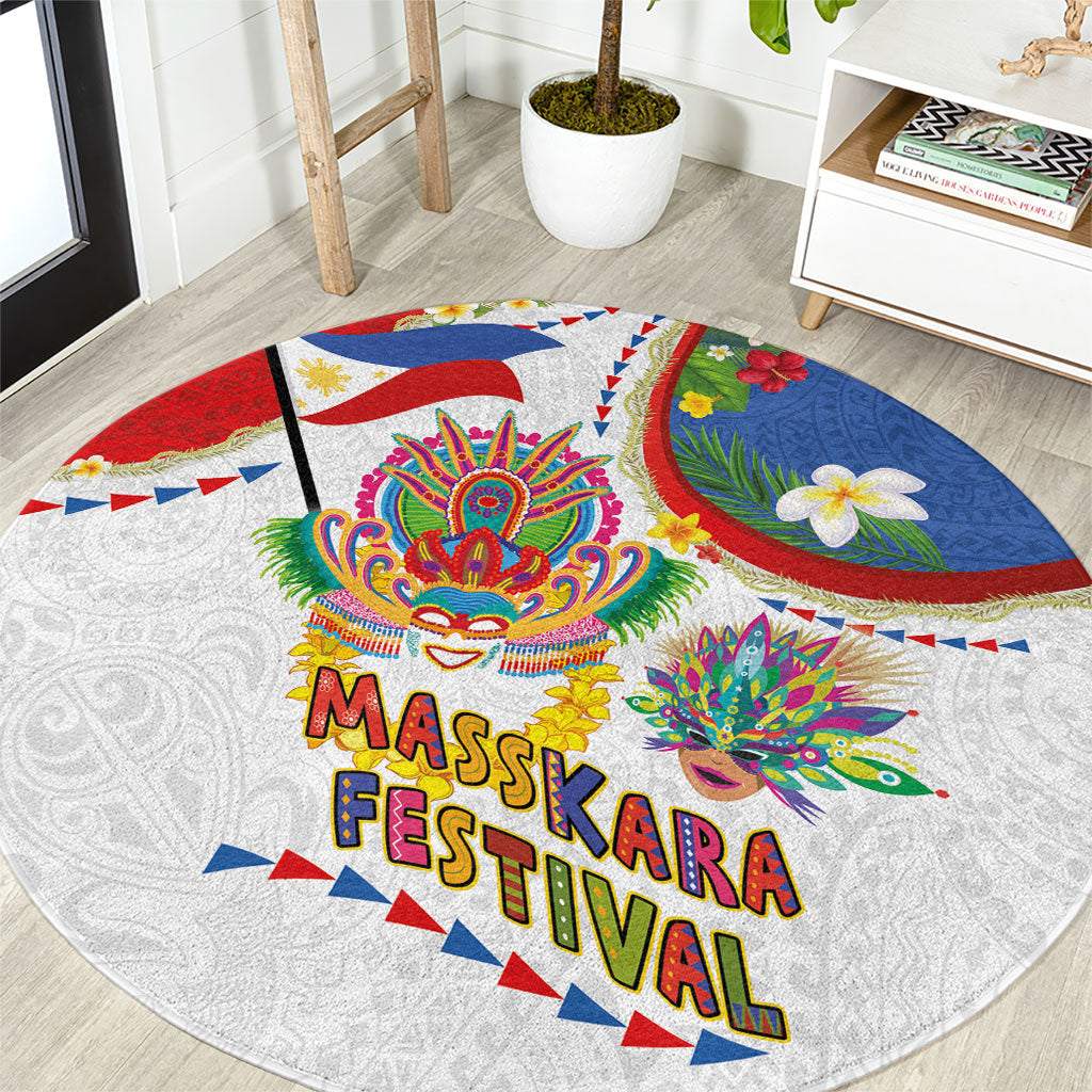 Philippines MassKara Festival Round Carpet Smile Masks with Hawaiian Art Pattern and Tropical Plants LT03 Multicolor - Polynesian Pride