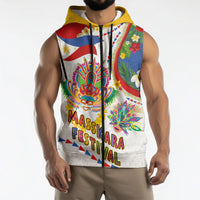 Philippines MassKara Festival Sleeveless Zip Hoodie Smile Masks with Hawaiian Art Pattern and Tropical Plants
