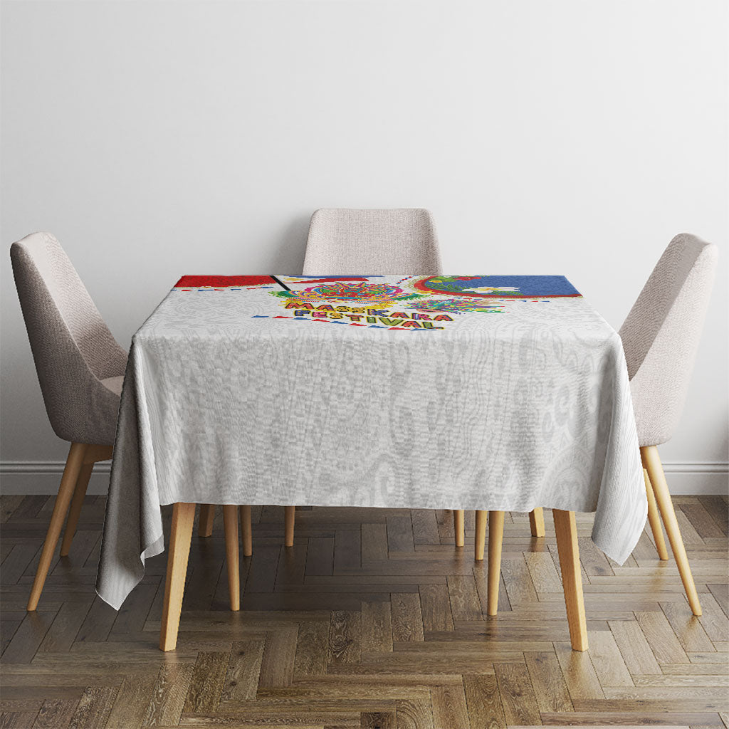 Philippines MassKara Festival Tablecloth Smile Masks with Hawaiian Art Pattern and Tropical Plants