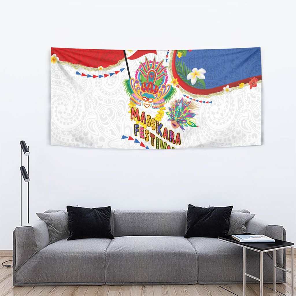 Philippines MassKara Festival Tapestry Smile Masks with Hawaiian Art Pattern and Tropical Plants