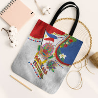 Philippines MassKara Festival Tote Bag Smile Masks with Hawaiian Art Pattern and Tropical Plants