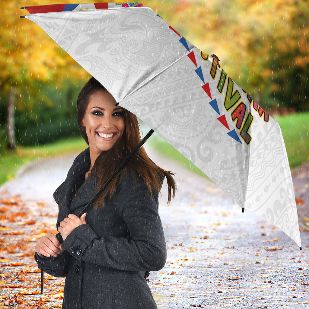 Philippines MassKara Festival Umbrella Smile Masks with Hawaiian Art Pattern and Tropical Plants