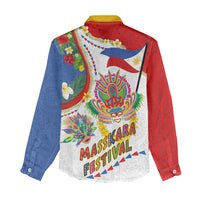 Philippines MassKara Festival Women Casual Shirt Smile Masks with Hawaiian Art Pattern and Tropical Plants LT03 - Polynesian Pride