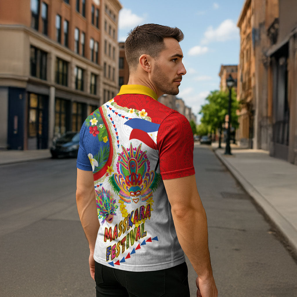 Philippines MassKara Festival Zipper Polo Shirt Smile Masks with Hawaiian Art Pattern and Tropical Plants