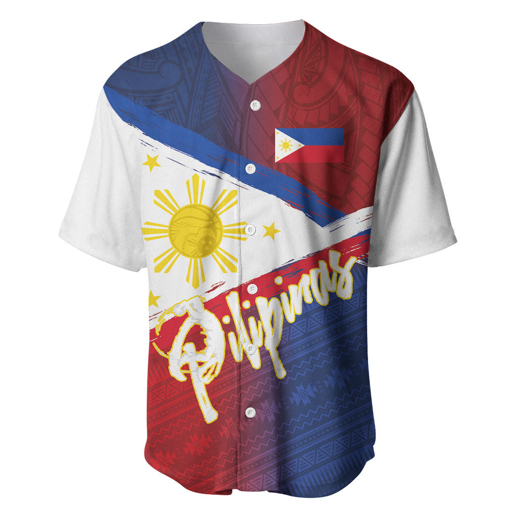Philippines Basketball Custom Baseball Jersey Pilipinas Tribal Pattern LT03 Multicolor - Polynesian Pride