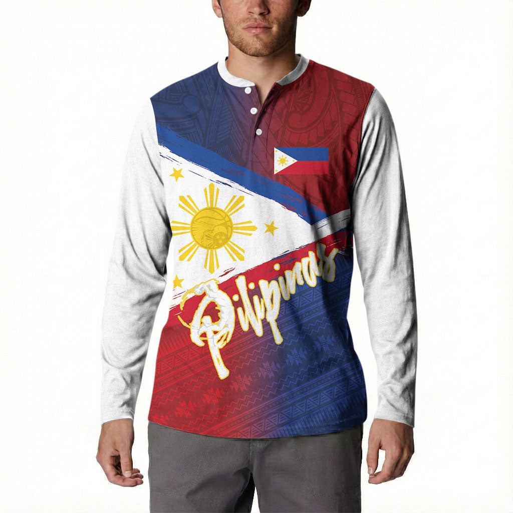 Philippines Basketball Custom Button Sweatshirt Pilipinas Tribal Pattern