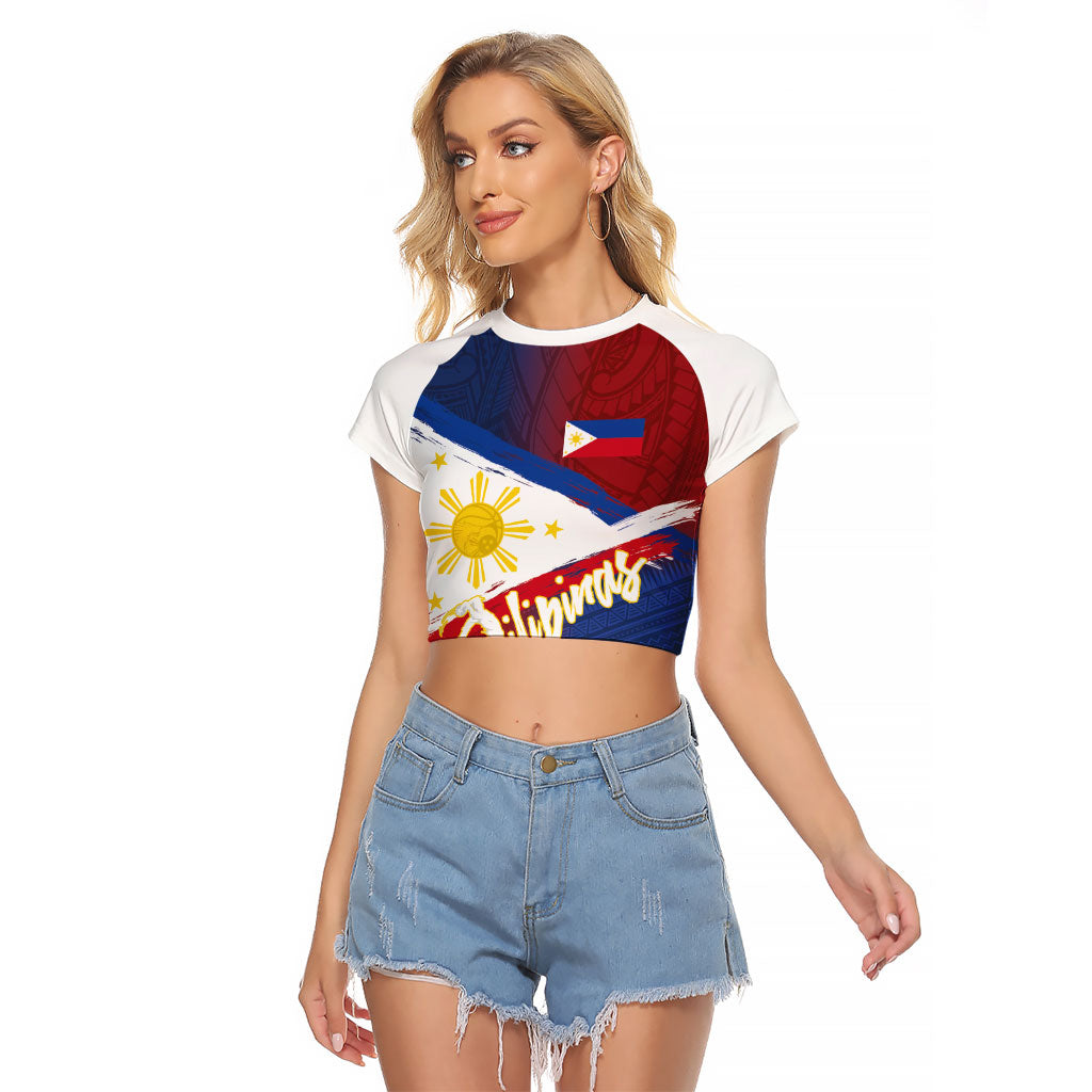 Philippines Basketball Custom Raglan Cropped T Shirt Pilipinas Tribal Pattern