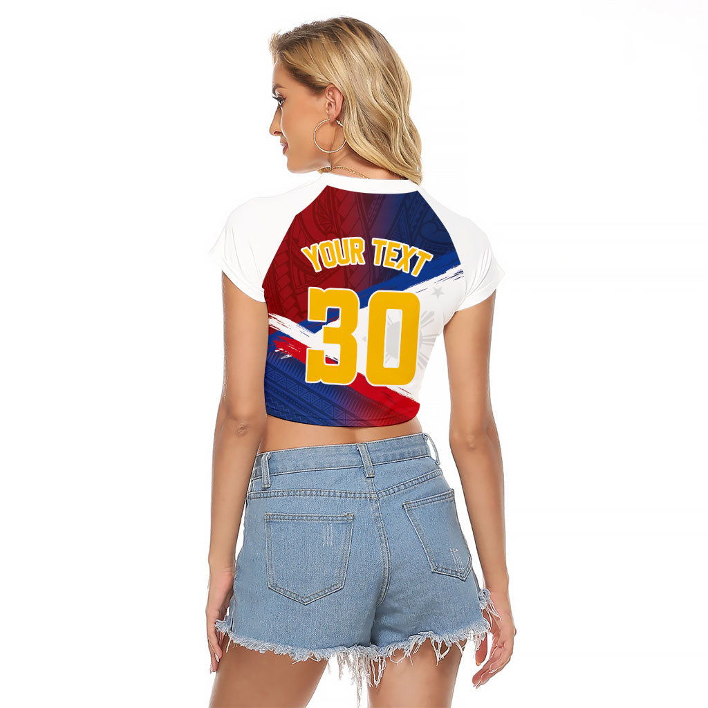 Philippines Basketball Custom Raglan Cropped T Shirt Pilipinas Tribal Pattern