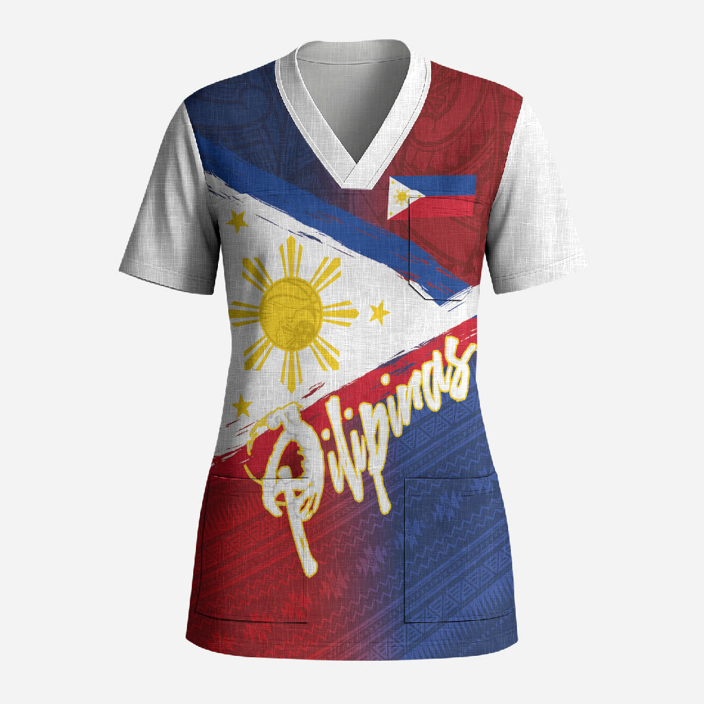 Philippines Basketball Custom Scrub Top Pilipinas Tribal Pattern