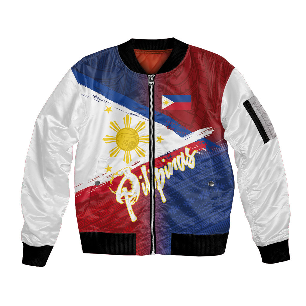 Philippines Basketball Custom Sleeve Zip Bomber Jacket Pilipinas Tribal Pattern LT03 Unisex Multicolor - Polynesian Pride