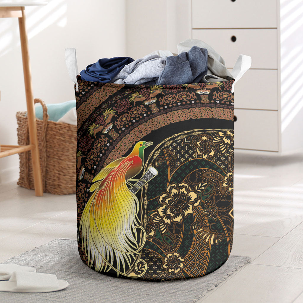 Papua New Guinea and Indonesia Batik Laundry Basket Bird of Paradise with Tribal Batik Patterns